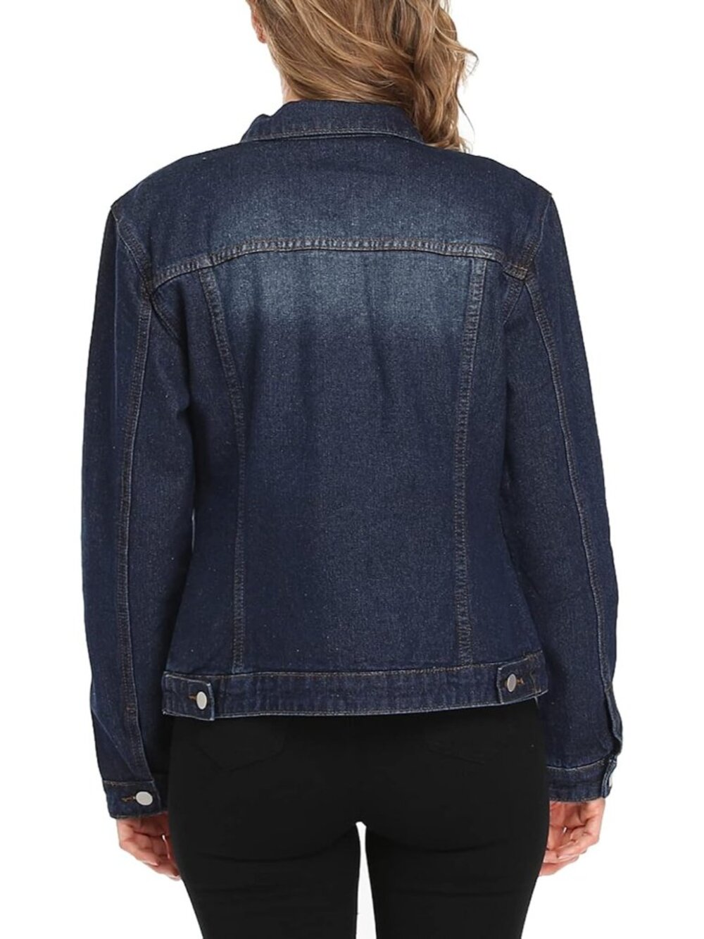 〽️Women's Dark Blue Denim Jacket Classic Button Up Long Sleeve Jean Coat - Picture 4 of 5